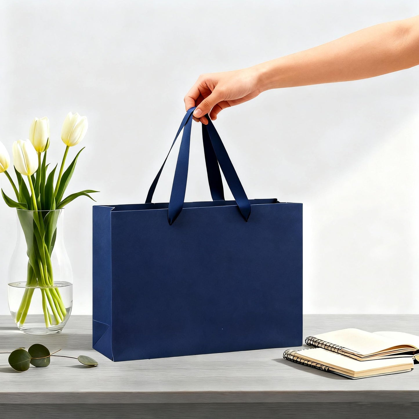 MULIANBOX Navy Blue Gift Bag 6 Pack, 15.9×5.9×12inch Extra Large Gift Wrap Bags with Ribbon Handles, Reusable Heavy Duty Kraft Paper Bags Bulk for Shopping, Wedding, Party, Gift, Retail
