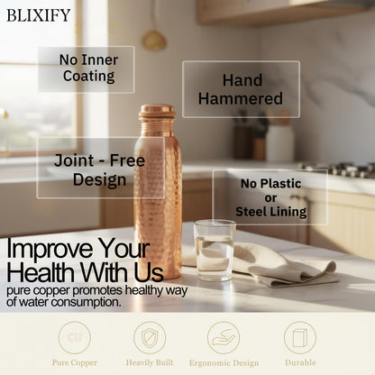 Copper Water Bottle 34oz - 100% Pure Ayurvedic Handcrafted Design - Eco-friendly Premium Quality - Bpa-free Heavy Duty Leak-proof & Lab-tested - Health Benefits for Daily Use, Sports, Travel & Gifting