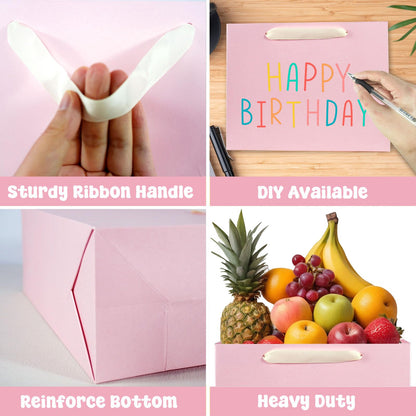 Padiaet 6 Pack Medium 10.5"x4"x8.1" Pink Gift Bags with Tissue Papers, Kraft Shopping Bags with Ribbon Handles, Retail Wrapping Set for All Occasions