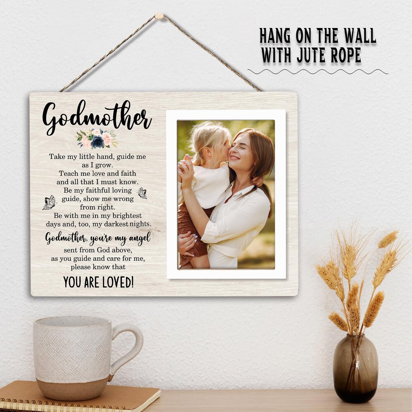 Godmother Gift Picture Frame, Godparents Appreciation Present, Baptism or Birthday Gift for Godmother, Mother’s Day Wooden Photo Frame-You Are Loved