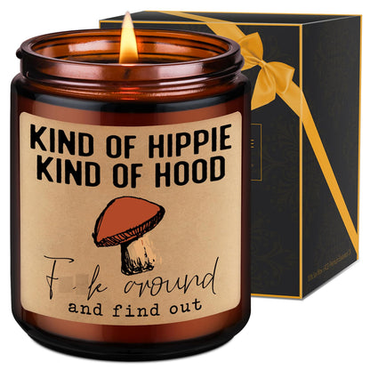 LEADO Kind of Hippie Kind of Hood Scented Candles, Hippie Room Decor - Boho Gifts for Women, Men - Funny Fathers Day, Birthday, Hippy Gifts for Mom, Women, Friend, Bestie, BFF, Her, Boho Stuff