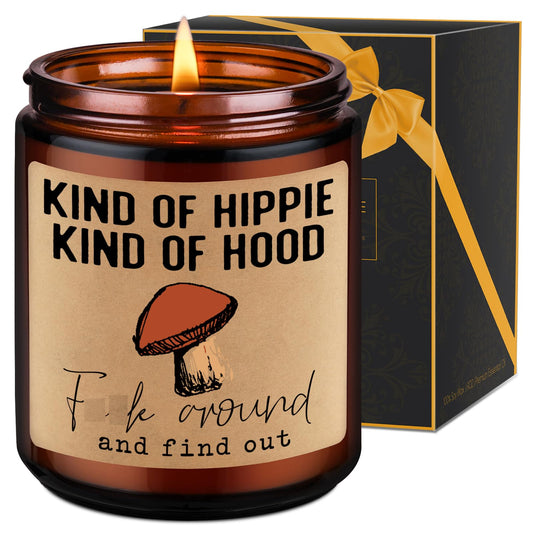 LEADO Kind of Hippie Kind of Hood Scented Candles, Hippie Room Decor - Boho Gifts for Women, Men - Funny Fathers Day, Birthday, Hippy Gifts for Mom, Women, Friend, Bestie, BFF, Her, Boho Stuff