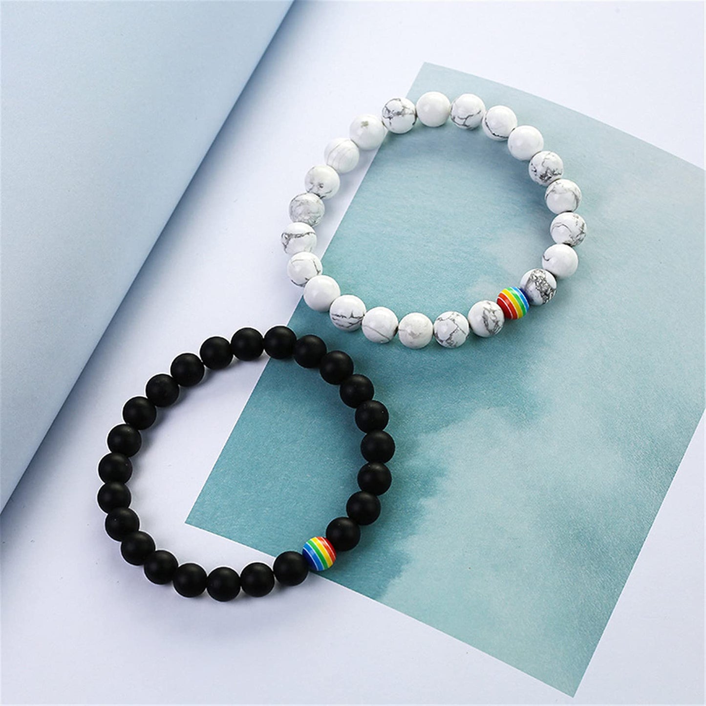 LGBT Natural Stone Bead Stretchy String Lesbian Gay Pride Bracelet Handmade Adjustable Rainbow Gemstone Seed for Men Women Friend LGBTQ Friendship Jewelry Birthday Gift