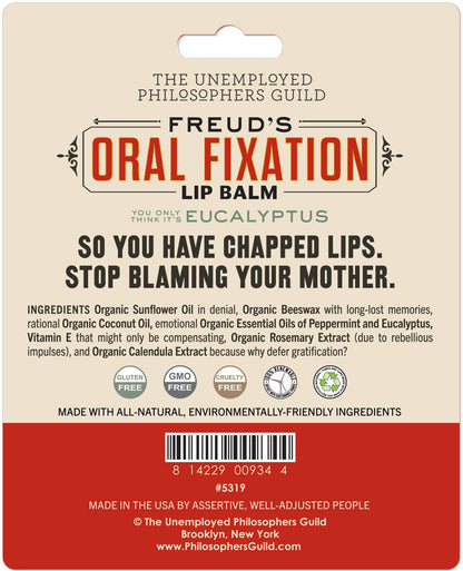 The Unemployed Philosophers Guild Sigmund Freud's Oral Fixation Lip Balm - Eucalyptus Mint Flavored, Cruelty-Free and Made in the USA from Natural and Imported Ingredients