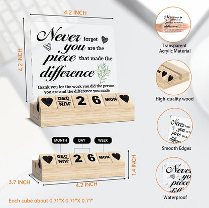 Thank You Gifts-Wooden Block Calendar Acrylic Sign-Appreciation Gifts for Women Men Friends, Going Away Retirement Desk Decor for Coworker Boss for Office Desk Calendar