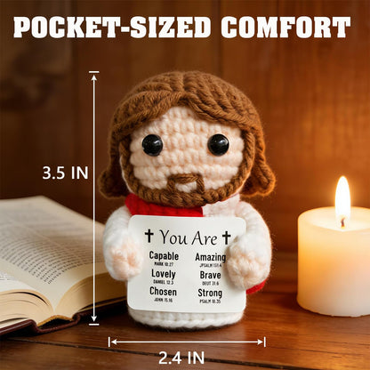 Positive Crochet Jesus Gifts for Men, Women, Teens Emotional Support Crochet Toy with Bible Verse Card Emotional Support Christian Gifts for Friend Family Coworker