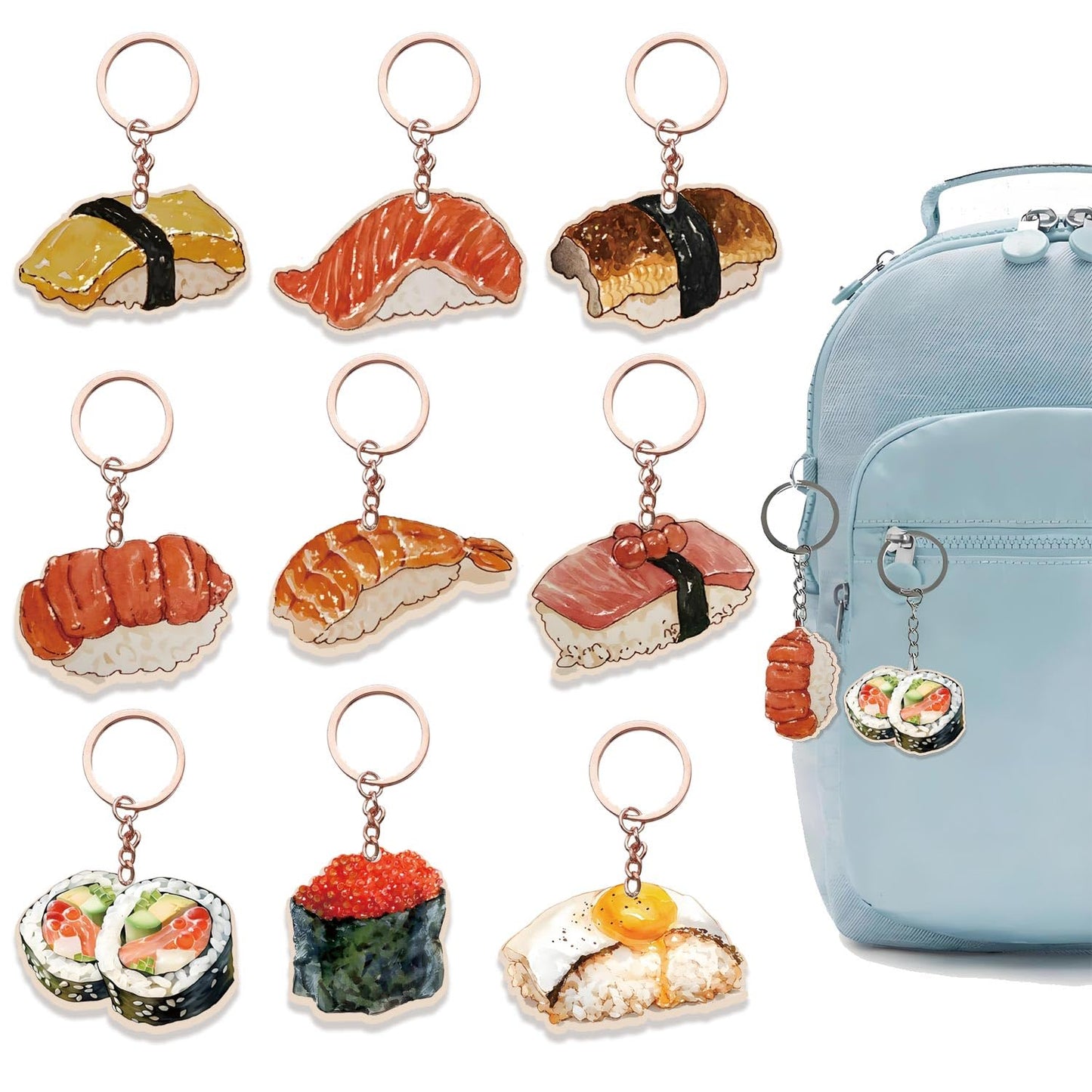 18 Pack Sushi Keychains Japanese Kawaii Fake Food Trinkets - Acrylic Yummy Sushi Keychain Gift Perfect For Lover Accessories,Asian Food Charm Decor, Purse Bag Decoration, Keychain Gift Set