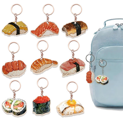 18 Pack Sushi Keychains Japanese Kawaii Fake Food Trinkets - Acrylic Yummy Sushi Keychain Gift Perfect For Lover Accessories,Asian Food Charm Decor, Purse Bag Decoration, Keychain Gift Set