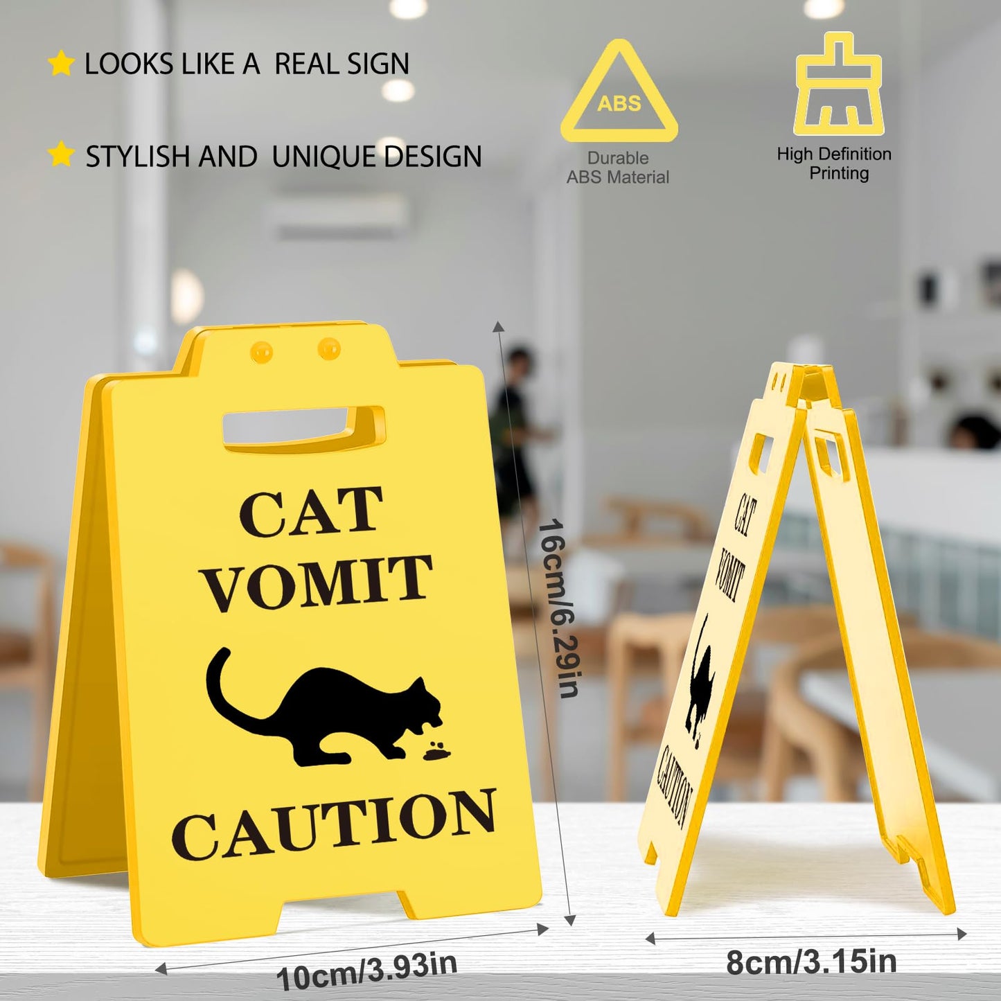 Funny Cat Vomit Caution Sign, Humorous Desk Sign for Cat Lovers, Perfect Cat Mom or Cat Dad Christmas Gag Gifts for Pet Owners, Best Friends, Cat Enthusiasts, Cat Themed Home Office Decor