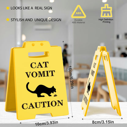 Funny Cat Vomit Caution Sign, Humorous Desk Sign for Cat Lovers, Perfect Cat Mom or Cat Dad Christmas Gag Gifts for Pet Owners, Best Friends, Cat Enthusiasts, Cat Themed Home Office Decor