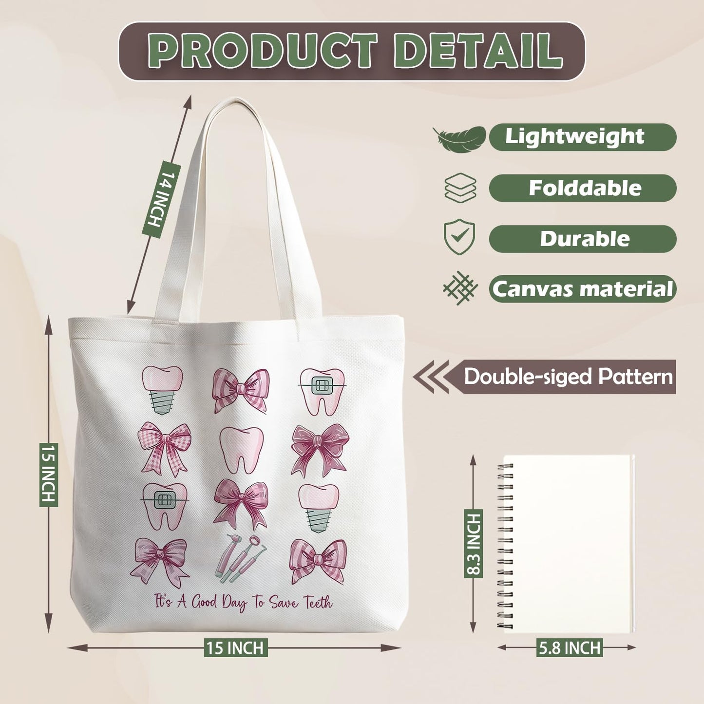 Dentist Nurse Gifts for Women, Canvas Tote Bags, Reusable Grocery Shopping Bag