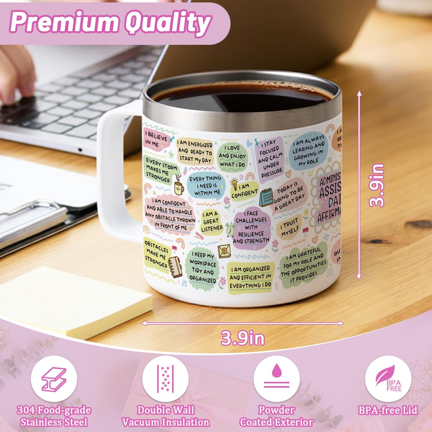 Lifecapido Administrative Professional Day Gifts, Administrative Assistant 14oz Insulated Coffee Mug, Administrative Assistant Gifts, Birthday Appreciation Gift for Administrative Assistant, White