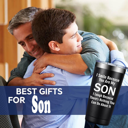 Grifarny Gifts for Son - Son Gifts from Mom, Dad - Christmas, Fathers Day, Birthday Gifts for Adult Sons - I Smile Because You are My Son Tumbler Cup 20 oz