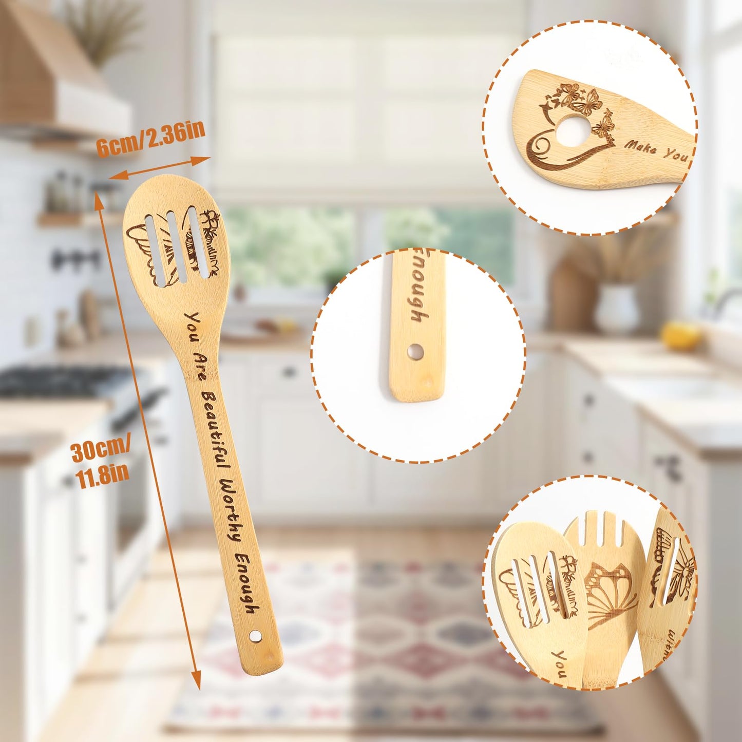 Butterfly Wooden Cooking Spoons Butterfly Kitchen Decor Butterflies Gifts for Women Funny Engraved Bamboo Butterflies Kitchen Accessories Mother Day Home Decor Wedding Lover Gifts