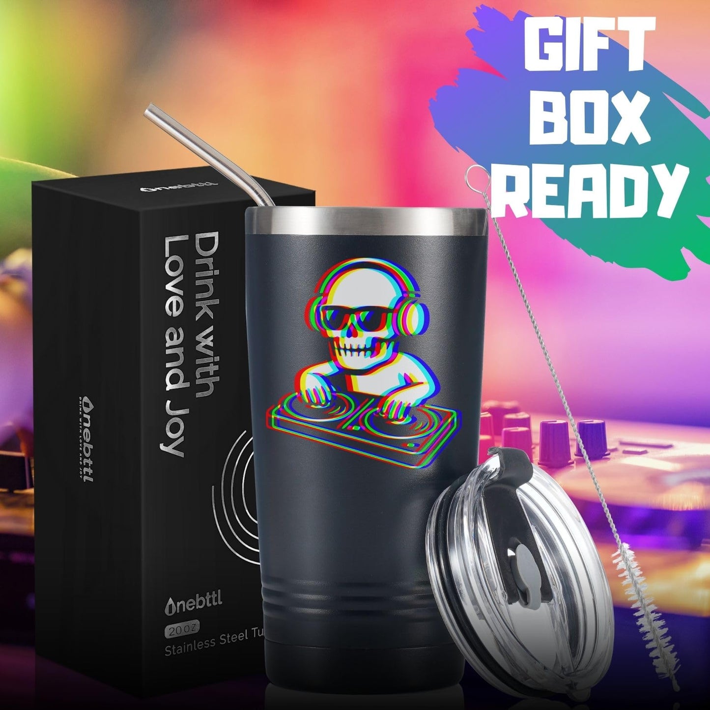 Onebttl DJ Gifts for Men, Women, Disc Jockey Gifts, Disco & Bar Lovers on Birthdays, Christmas, Party, House Warming - Skull