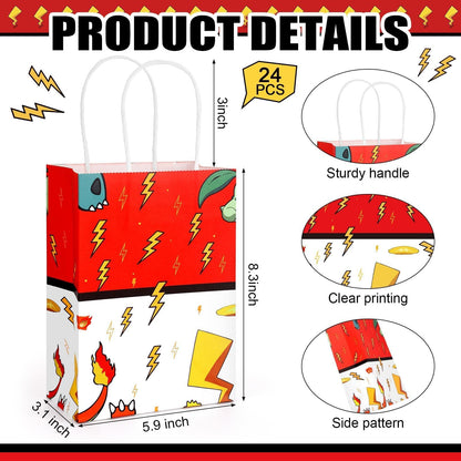 Joottuan 24 Pcs Cartoon Paper Bags Animation Party Gift Bags Red Kraft Treat Bag with Handle Birthday Party Supplies Paper Goodie Bag for Birthday Theme Supplies Baby Shower Decorations