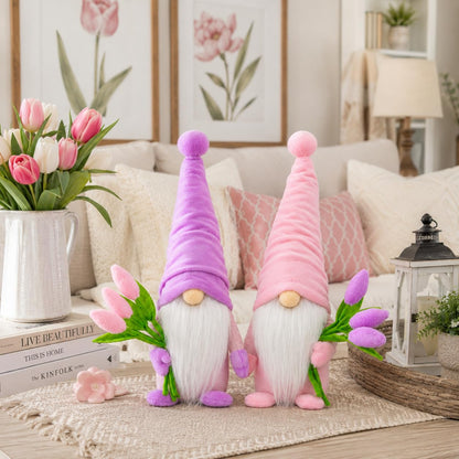 Tulip Gnomes Spring Decor Indoor- Mothers Day Decorations Gifts Gnome for Kitchen, Tiered Tray or Shelf- Spring Farmhouse Decor