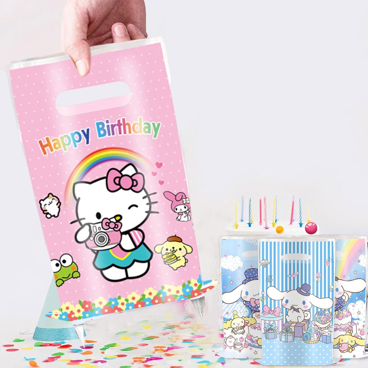 50 Pcs Cartoon Birthday Party Favor Bags, Cute Plastic Gift Bags, Birthday Party Candy Snack Bag (Pink)