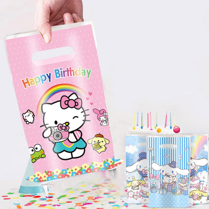 50 Pcs Cartoon Birthday Party Favor Bags, Cute Plastic Gift Bags, Birthday Party Candy Snack Bag (Pink)