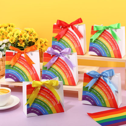 Kolldenn 18 Pack End of School Year Gift Bags for Students Rainbow Goodie Bags with Handles Ribbon Rainbow Inspiration Last Day of School Party Favors for Classroom from Teacher