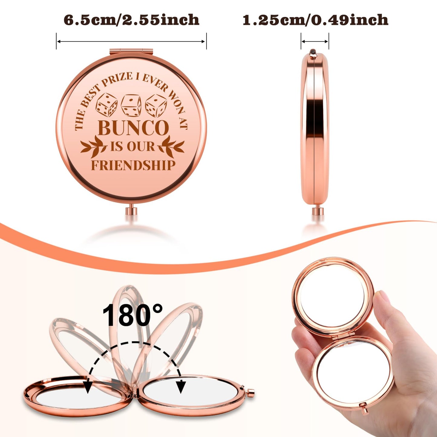 Bunco Gifts for Women Compact Mirror Gambling Lover Gift Bunco Players Gifts Dice Game Gift for Women Sister Best Friends Player Gambler Birthday Graduation Friendship Presents Folding Makeup Mirror
