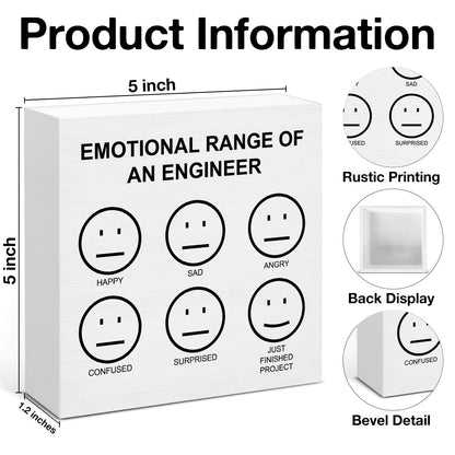 Engineer Gifts for Women Men, Funny Sarcastic Gifts for Engineers, Emotional Range of an Engineer Wooden Sign for Home Office Desk Decor 5 x 5 Inches