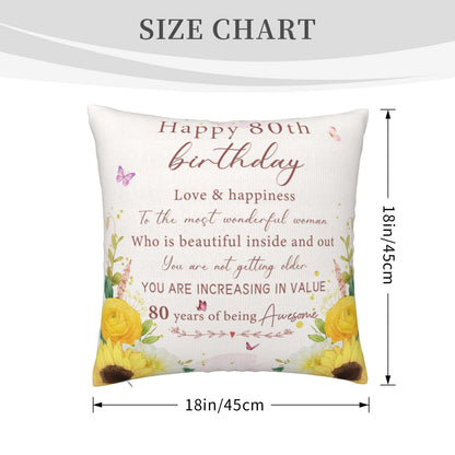 80th Birthday Gifts for Women, Happy 80th Birthday Decorations for Women, 80 Year Old Birthday Gifts for Woman, Best 1946 Birthday Gift for 80 Year Old Woman Throw Pillow Covers 18x18 Inches