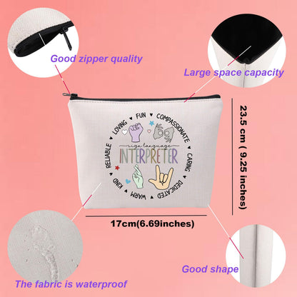 ASL Interpreter Appreciation Cosmetic Bag Sign Language Teacher Makeup Bag Best Interpreter Ever Gift Deaf Teacher Gift (WarmInterpreter Mup)
