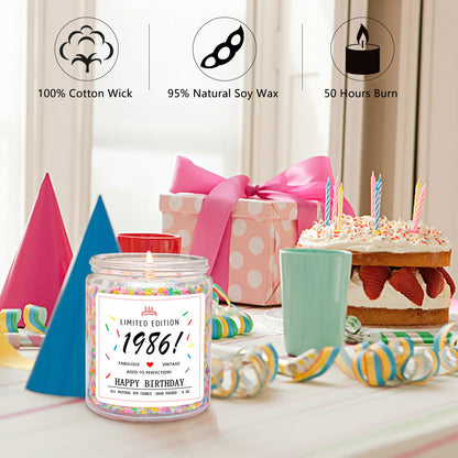 Homsolver 40th Birthday Gifts for Women Ideas, Decorations Gifts for 40 Year Old Woman, 40th Birthday Candles - Limited Edition 1986 Handmade (Vanilla Birthday Cake Scent with Sprinkles)