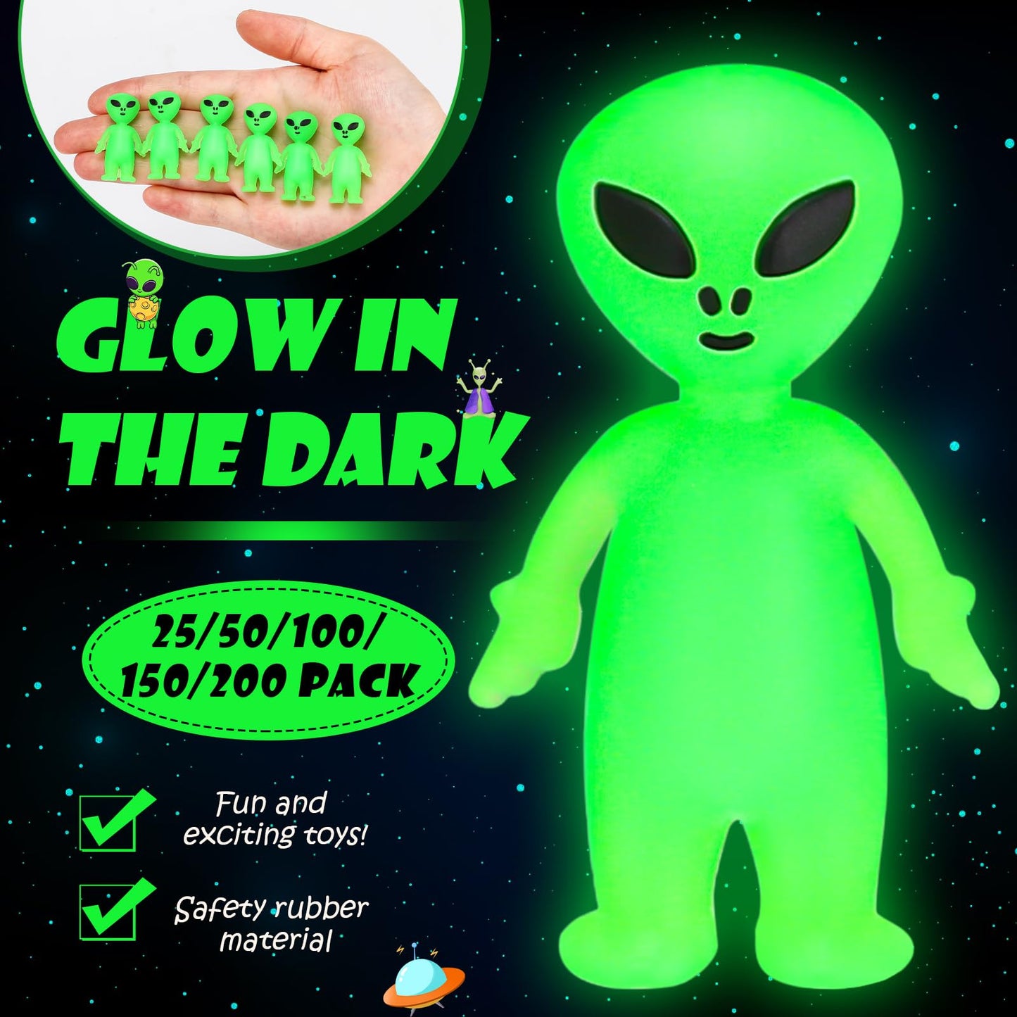 CroBlissful 25 Pcs Mini Alien Figures to Hide and Seek Glow in the Dark Green Little Tiny Aliens Figurine for Space Party Favors Small Rave Trinkets Prank Toys Bulk Gifts Goodie Bag Fillers