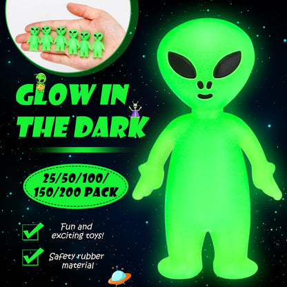 CroBlissful 25 Pcs Mini Alien Figures to Hide and Seek Glow in the Dark Green Little Tiny Aliens Figurine for Space Party Favors Small Rave Trinkets Prank Toys Bulk Gifts Goodie Bag Fillers