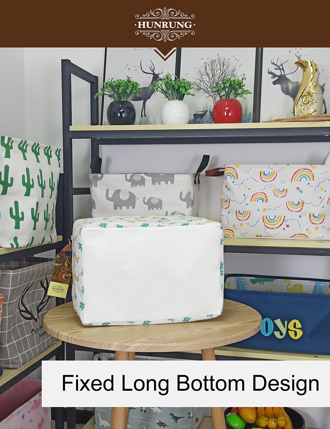 Rectangle Canvas Storage Basket Foldable Waterproof Toy Organizer Bin with Handles Fabric Collapsible Storage Bins for Shelves Kids Room Playroom Nursery Clothes and Pet Supplies(Rectangle Pineapple)