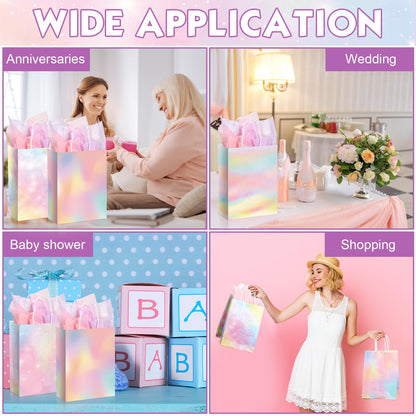 Maitys 24 Pcs Pastel Rainbow Goodie Bags with Tissue Paper, Spring Easter Party Favor Bags Rainbow Party Favor Bag Pastel Gift Bag for Kids Girls Spring Unicorn Birthday Wedding Baby Shower Decor
