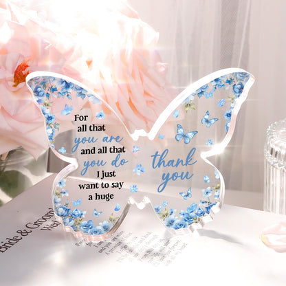 Thank You Gifts for Women, Appreciation Gifts for Teacher Coworker Employee Nurse Friend Christmas, 5x3.8x0.5 Inch Butterfly Acrylic Plaque Decor, Graduation Wedding Thank You Grateful Gift Bulk - Blue