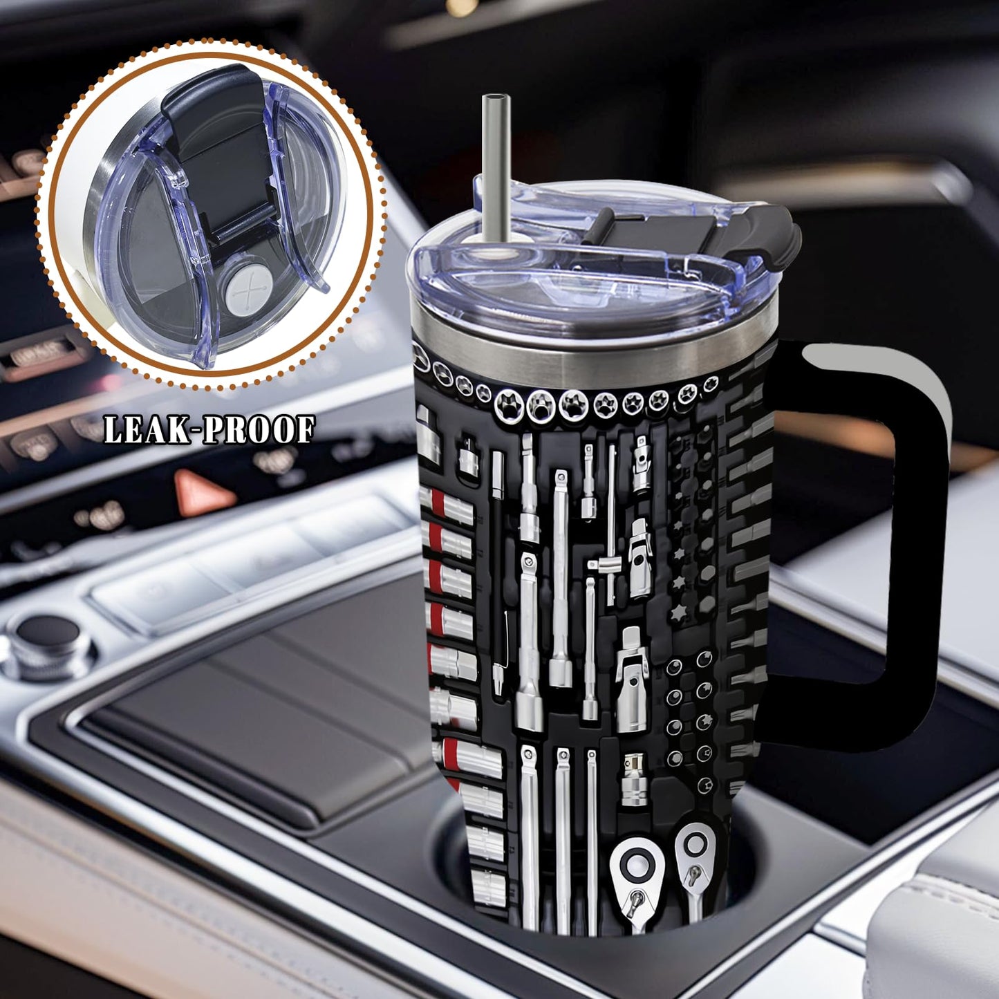 DUUV Mechanic Gifts for Men, Birthday Tumbler for Dad, Toolbox Christmas Thanksgiving Gift for Father, Realistic Gift Ideas, 40 Oz Tumbler with Handle Lid and Straw, 1PCS