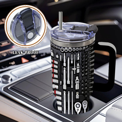 DUUV Mechanic Gifts for Men, Birthday Tumbler for Dad, Toolbox Christmas Thanksgiving Gift for Father, Realistic Gift Ideas, 40 Oz Tumbler with Handle Lid and Straw, 1PCS