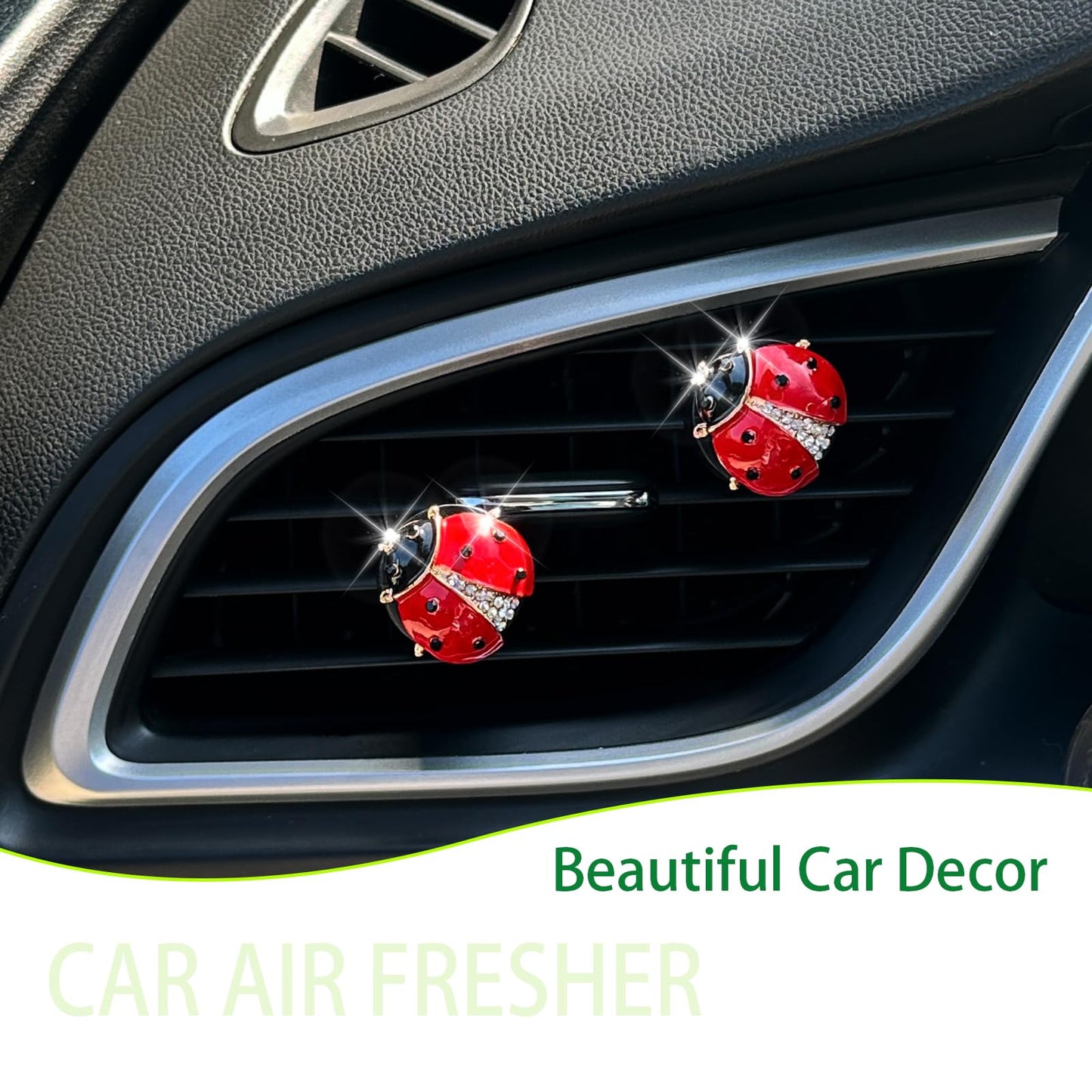 ORIESSE Ladybug Car Decor,2pcs Bling Lady Bug Air Vent Clips Car Air Freshener,Cute Red Car Accessories Gift for Women,Refillable Rhinestone Aroma Diffuser