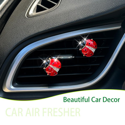 ORIESSE Ladybug Car Decor,2pcs Bling Lady Bug Air Vent Clips Car Air Freshener,Cute Red Car Accessories Gift for Women,Refillable Rhinestone Aroma Diffuser