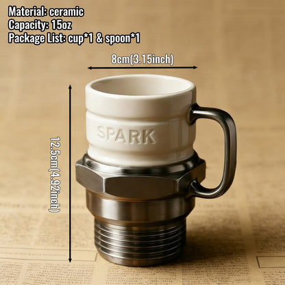 Spark Plug Novelty Mug, 15oz Ceramic Personalized Coffee Cup, Creative Auto-Themed Mug, Funny Gift for Car Lovers, Gearheads & Collectors – Perfect for Home, Office & Garage (1PC)
