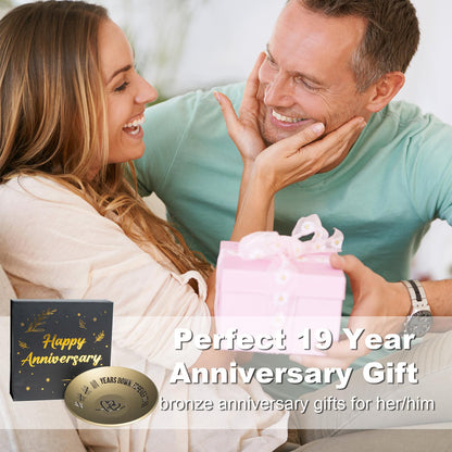 ROINS 19 Year Anniversary Bronze Gifts For Her Him, 19th Wedding Anniversary For Wife Husband, 4" Metal Ring Holder Dish Jewelry Tray - Unique Decoration Ideas Bronze Gift For Parents Men Women