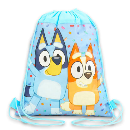 Bluey Party Favor Bags Set - Bundle with 6 Cinch Bags for Kids Plus Stickers, More | Bluey and Bingo Birthday Party Supplies for Kids, Boys, Girls