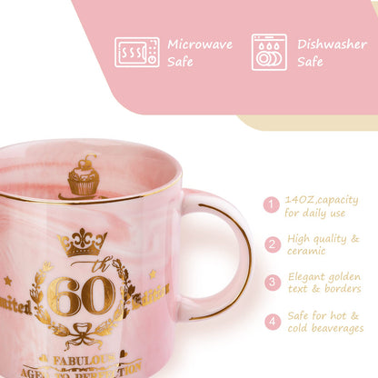 60th Birthday Gifts for Women - Fabulous 1966 Aged to Perfection Happy Birthday Mug - Limited Edition 60th Pink Coffee Mug Printed with Gold, Gift Idea for Turning 60 Years Old Women, Gift Boxed