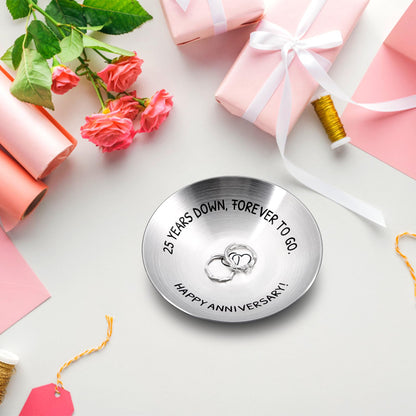 25 Year Anniversary Decorations Gifts for Wife Husband Couple 25th Wedding Anniversary Silver Gifts for Women Men Parents Happy 25th anniversary 4" Ring Holder Dish Jewelry Tray Christmas Valentines