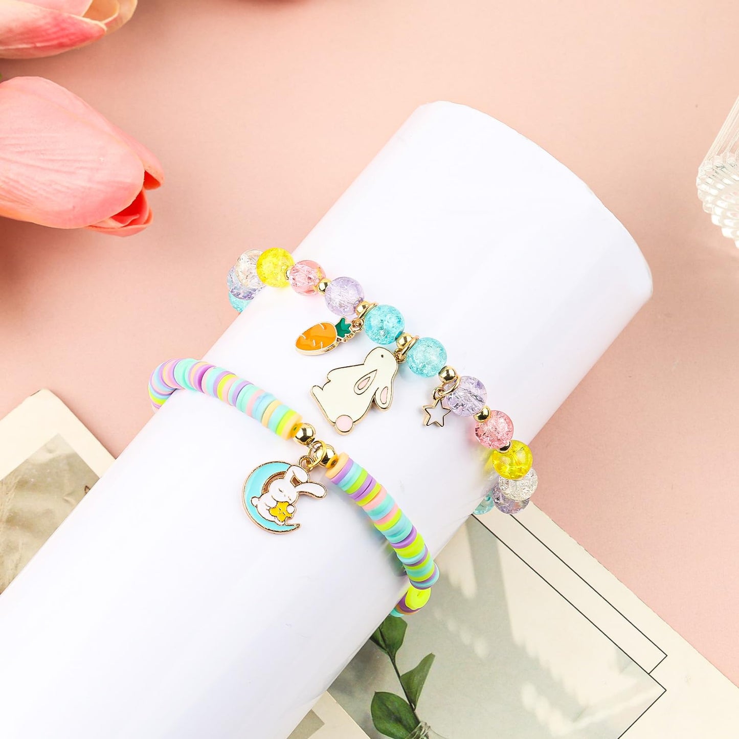 Easter Braclets Basket Bunny Gifts, First Communion Baptism Confirmation Christian Easter Gifts for Gir Daughter Granddaughter