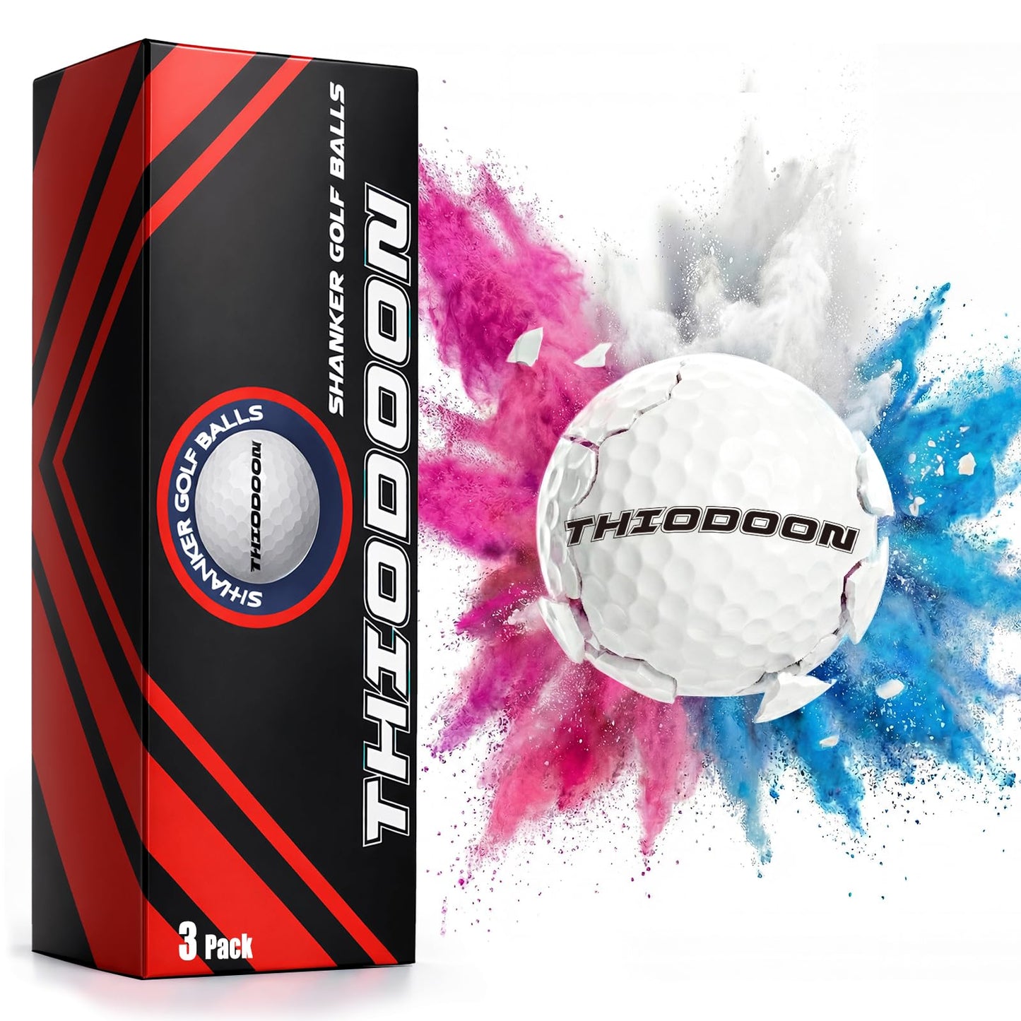 THIODOON 3 Pack Exploding Balls for Golf Party Gender Reveal Prank Funny Joke for Golfers - 3 Piece Set (3 White/Blue & Pink & White)