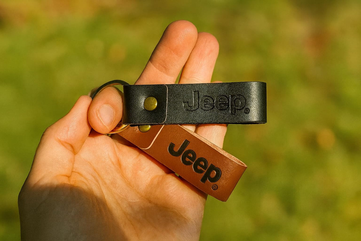 Jeep Keychain Genuine Leather - Officially Licensed Key Chain Wrangler Gladiator Cherokee Jeep Accessories