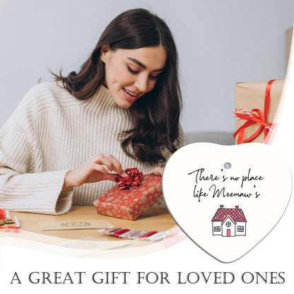 Meemaw Gifts Ornament, Grandma Christmas Hanging Heart Ornaments for Xmas Tree Party Decorations, Grandma Gifts from Grandkids, There's No Place Like Meemaw's House Decorative Ornaments Keepsake