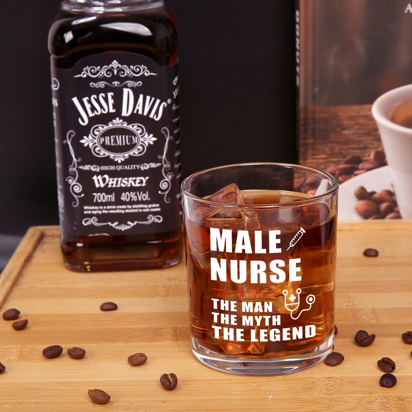 Jogskeor Male Nurse Whiskey Glass, 10oz The Man The Myth The Legend Engraved Rocks Glass, Unique Funny Gift for Male Nurses, Doctor, Medical Staff, Birthday Christmas Gift