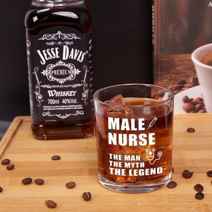 Jogskeor Male Nurse Whiskey Glass, 10oz The Man The Myth The Legend Engraved Rocks Glass, Unique Funny Gift for Male Nurses, Doctor, Medical Staff, Birthday Christmas Gift