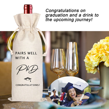 Maydvdv Pairs Well With A PHD | Graduation Wine Bag | PHD Graduation Gift | Funny Graduation Gift | Gift for Her | Gift for Him | Congrats Grad | Graduation Party Favors | Class of 2026